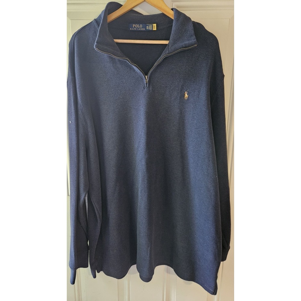 Polo Ralph Lauren Quarter Zip Sweater Men XXL Navy Blue‎ Cotton Pullover Pony...